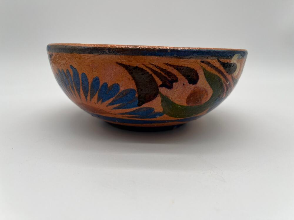 Vintage Mexican Folk Art Pottery Hand Painted Tonala Barro Vidriado Bowl - 6.5"